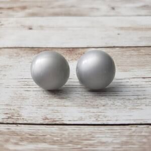 Vintage Screw On Earrings - Small Domed Silver Tone / Gray